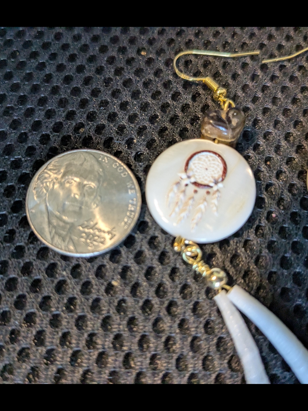 Native American White Dreamcatcher Dentalium Shell Drop Dentalium Earrings - Picture 3 of 11